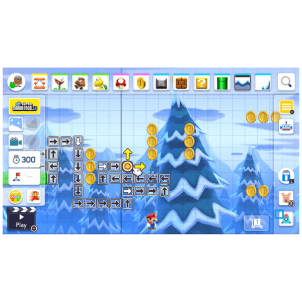 niveau enneigé avec obstacles dans Super Mario Maker 2 Switch