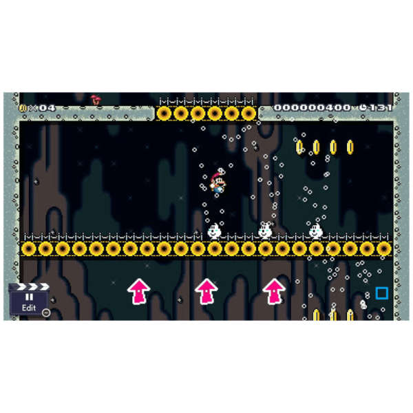 niveau sombre avec plateformes dans Super Mario Maker 2 sur Nintendo Switch