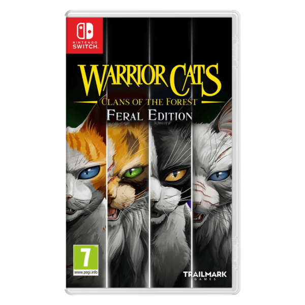 Jaquette Warrior Cats Clans of the Forest Feral Edition Nintendo Switch avec quatre chats guerriers